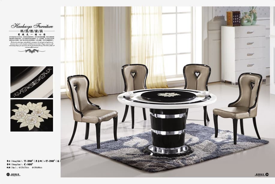 6 seater round marble dining table with Lazy Susan furniture
